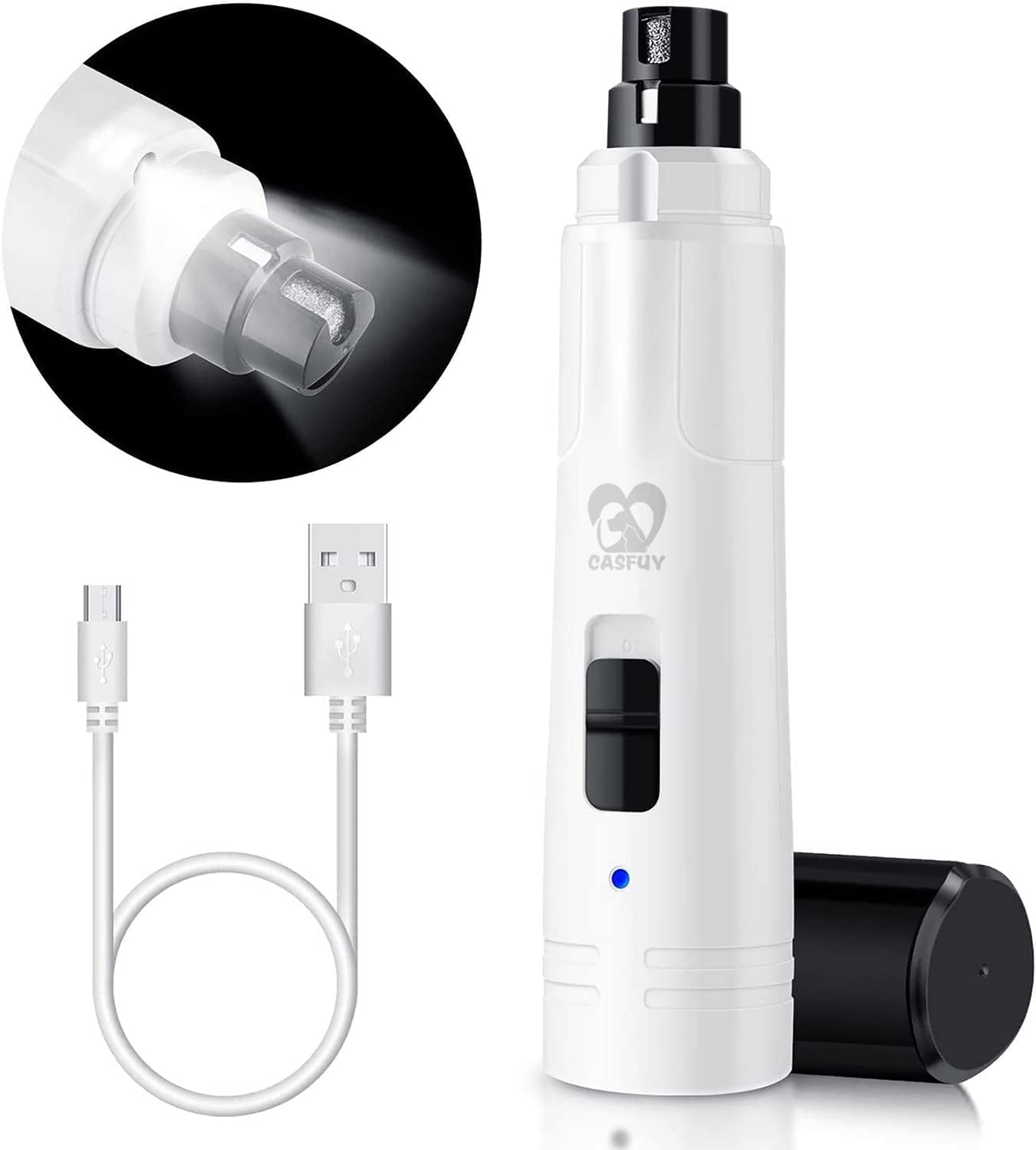 Dog Nail Grinder with LED Light - Upgraded 2-Speed Electric Pet Nail Trimmer Powerful Painless Paws Grooming & Smoothing for Small Medium Large Dogs & Cats (White)